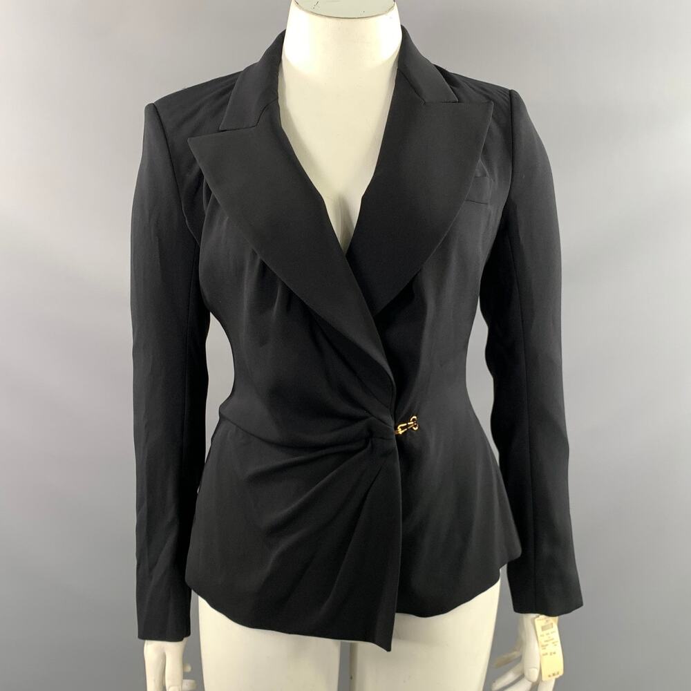 TOM FORD Size 10 Black Viscose Ruffled Peak Lapel Jacket Indoor Blazer